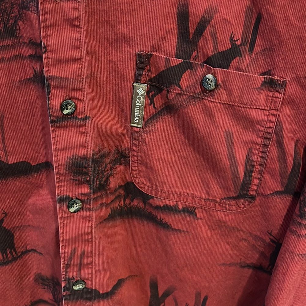 Columbia River Lodge Red Elk Print Cotton Outdoor Long Sleeve Shirt - Picture 3 of 8